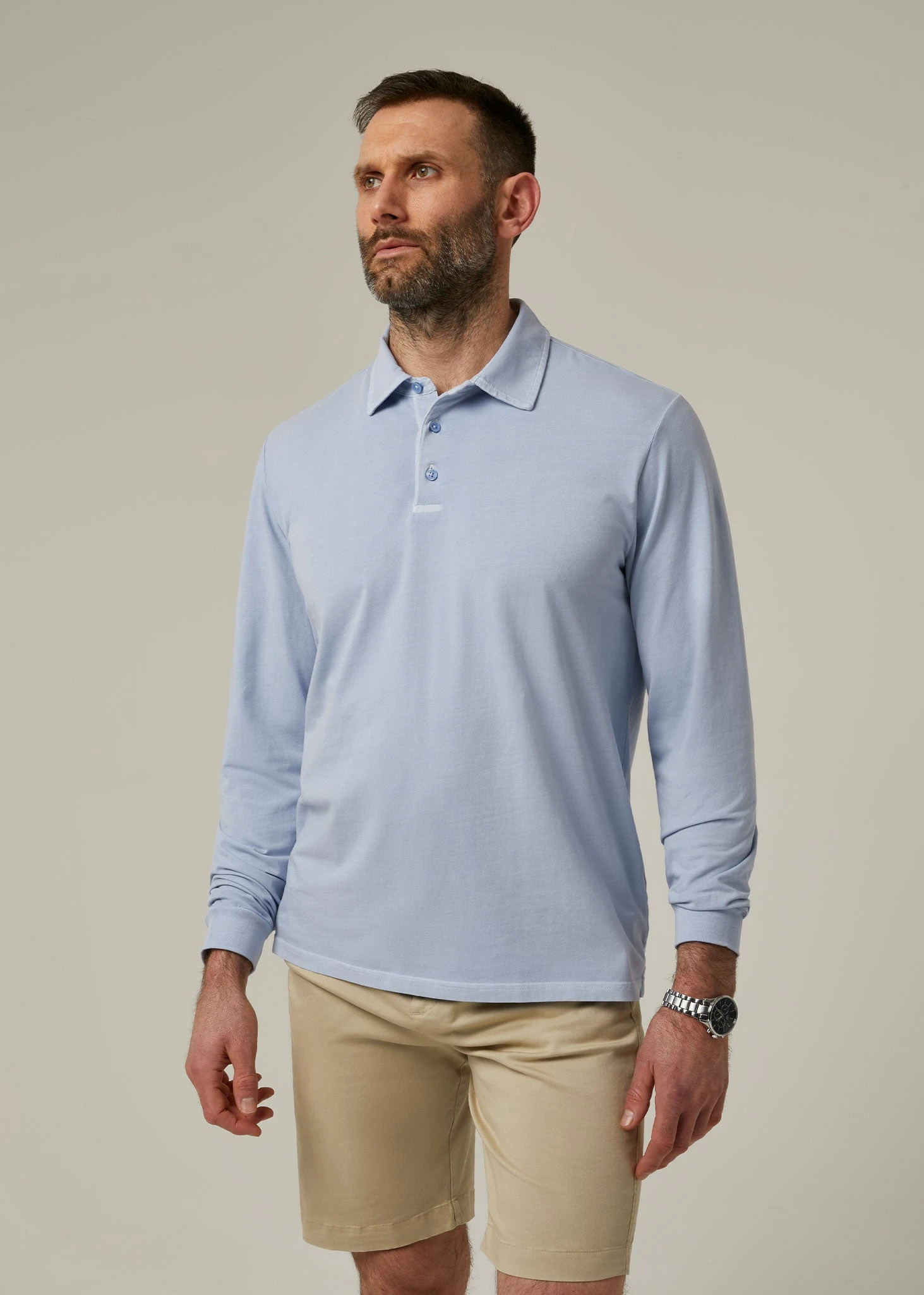 Storwood Long Sleeve Polo Shirt In Light Blue 2 Storwood Long Sleeve Polo Shirt In Light Blue - Image 2