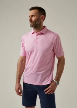 Waterbeach Striped Polo Shirt In Carnation - Sports Fit -Elegant Wear World ls2302 waterbeach short sleeve polo s2356 2