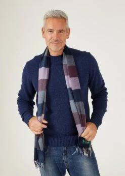 Elegant Wear World -Elegant Wear World mens block check cashmere scarf bordeaux 3