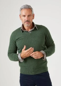 Albury Geelong Wool Jumper In Rosemary - Regular Fit -Elegant Wear World mens geelong wool jumper rosemary 2