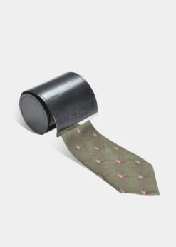 Ripon Silk Country Tie In Olive - Flying Pheasant Design