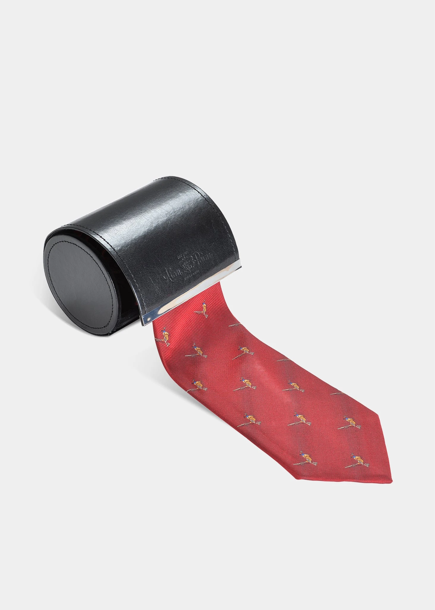 Ripon Silk Country Tie In Red - Standing Pheasant Design 1 Ripon Silk Country Tie In Red - Standing Pheasant Design