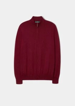 Barton Merino Wool 1/4 Zip Mock Jumper In Bordeaux - Regular Fit
