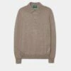 Hindhead Men's Merino Wool Polo Shirt In Mushroom - Regular Fit -Elegant Wear World merino wool long sleeve polo shirt mushroom