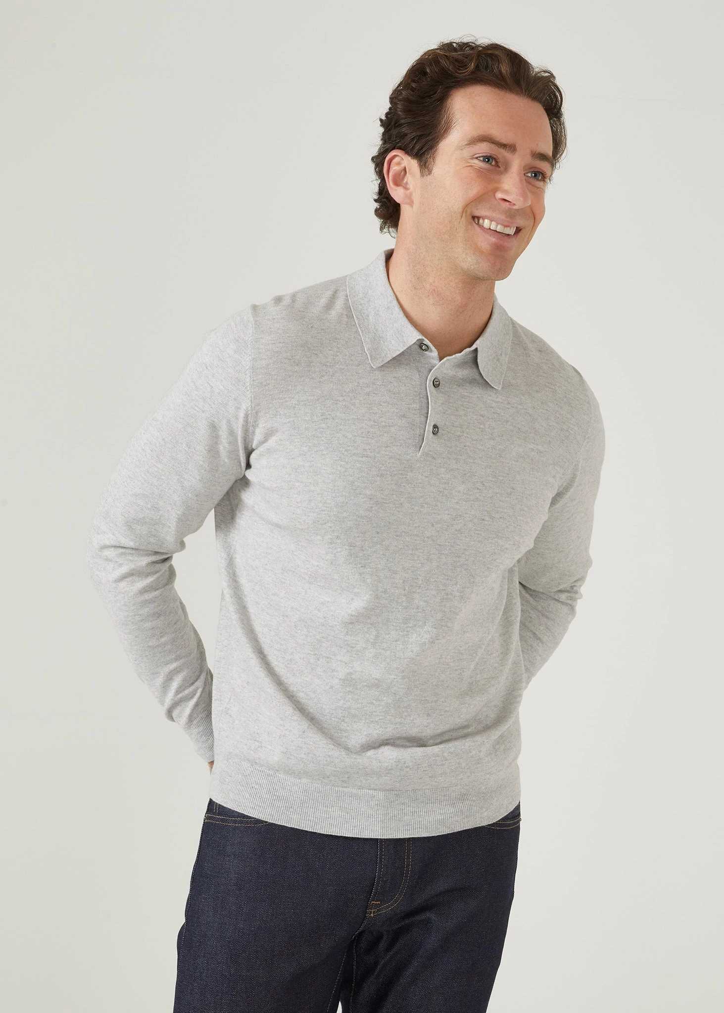 Pentlow Luxury Cotton Long Sleeve Polo Shirt In Dove 4 Pentlow Luxury Cotton Long Sleeve Polo Shirt In Dove - Image 4