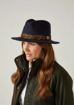 Richmond Ladies Fedora In Navy -Elegant Wear World richmond ladies pheasant wrap fedora navy 1