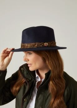 Richmond Ladies Fedora In Navy -Elegant Wear World richmond ladies pheasant wrap fedora navy 2
