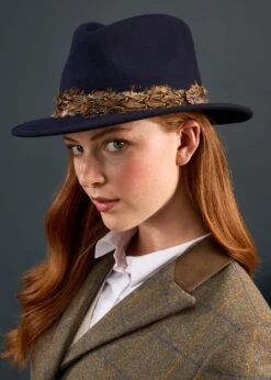 Richmond Ladies Fedora In Navy -Elegant Wear World richmond ladies pheasant wrap fedora navy 4
