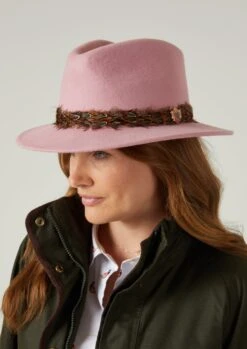 Richmond Ladies Fedora In Pink -Elegant Wear World richmond ladies pheasant wrap fedora pink 1