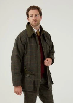 Rutland Men's Tweed Waterproof Shooting Coat In Fern - Regular Fit -Elegant Wear World rutland mens tweed shooting coat fern 4