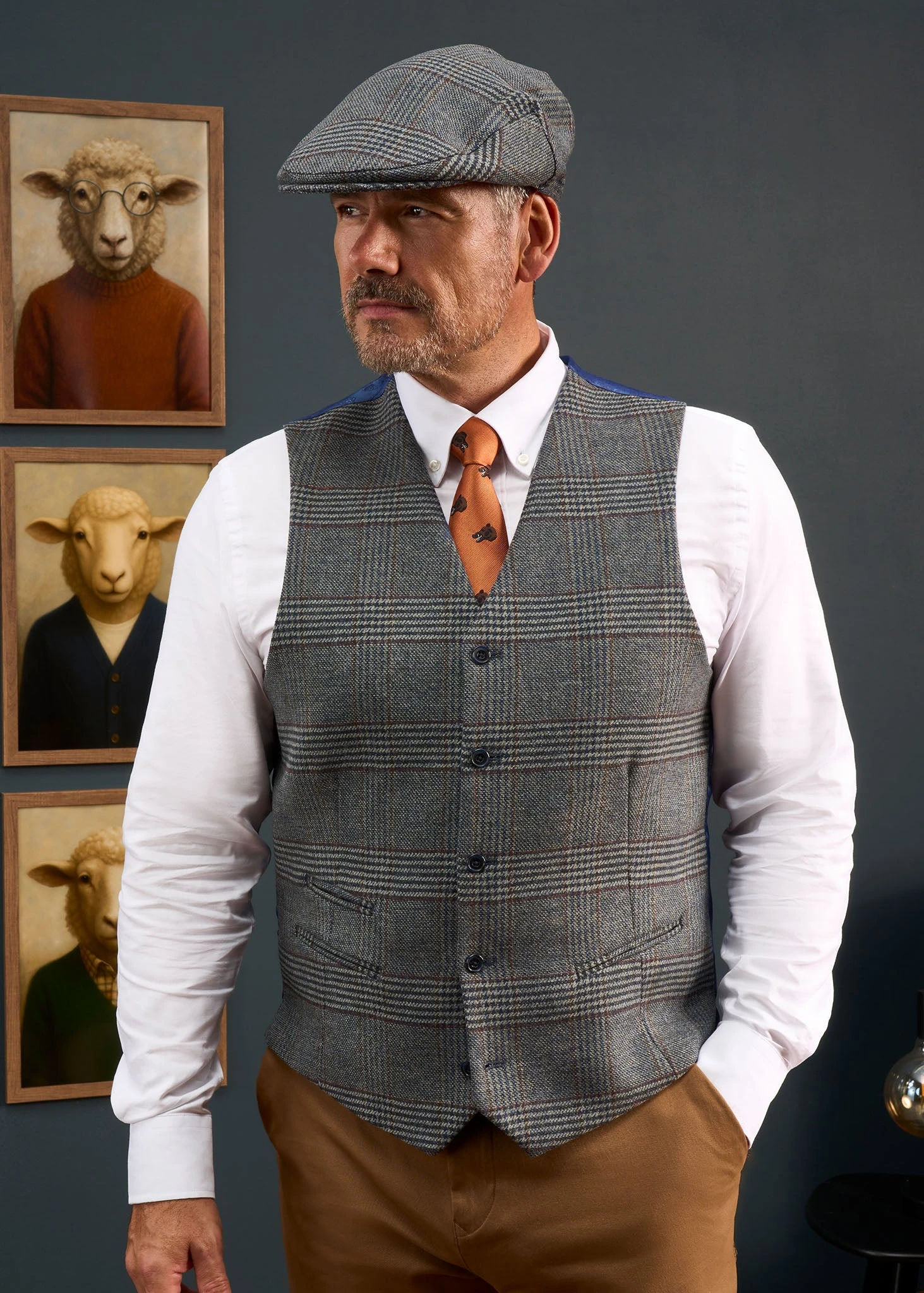 Surrey Men's Tweed Lined Country Waistcoat In Blue Check - Regular Fit 6 Surrey Men's Tweed Lined Country Waistcoat In Blue Check - Regular Fit - Image 6