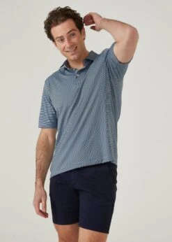 Waterbeach Striped Polo Shirt In Navy - Sports Fit -Elegant Wear World waterbeach polyester polo shirt navy 2