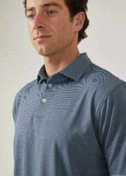 Waterbeach Striped Polo Shirt In Navy - Sports Fit -Elegant Wear World waterbeach polyester polo shirt navy 4