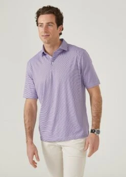 Waterbeach Striped Polo Shirt In Plum - Sports Fit -Elegant Wear World waterbeach polyester polo shirt plum 3