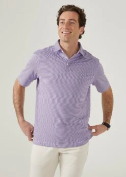 Waterbeach Striped Polo Shirt In Plum - Sports Fit -Elegant Wear World waterbeach polyester polo shirt plum 4